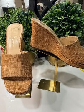 Jessica Simpson Woven Tan Slide Mules